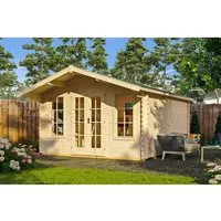Skan Holz Holz-Gartenhaus Trondheim 1 Natur 380 cm x 300 cm - Holz-Gartenhaus mit 11,4 m² Grundfläche, ideal als Geräteschuppen oder Freizeithaus. Robuste 45 mm Wandstärke und klassisches Design in Naturfarbe.