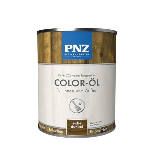 PNZ Color-Öl für Innen und Außen | lösemitttelfreies Farböl | Nachhaltig hergestellt mit regionalen Rohstoffen | für alle Hölzer, auch Bienenhäuser, Gebinde:0.75L, Farbe:eiche dunkel