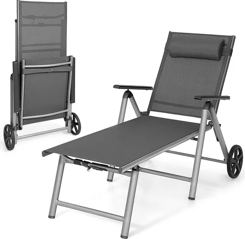 Liegestuhl Gartenliege 7-Fach verstellbar mit Rollen von Costway