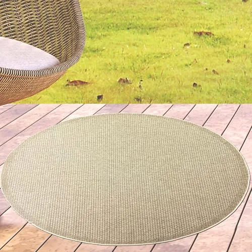 CARPETIA Outdoor Teppich Beige 120 cm Rund - Strapazierfähiger Outdoor-Teppich, wetterbeständig und pflegeleicht, ideal für Balkon und Terrasse, schafft eine gemütliche Atmosphäre im Freien.