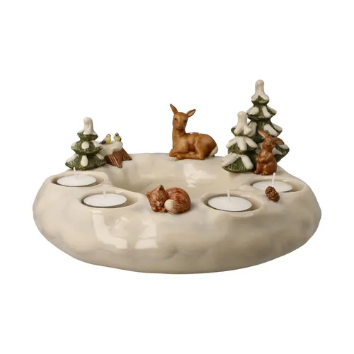 Goebel Adventskranz Winterwald mit Tieren - Adventskranz aus Steingut, Ø27cm, ideal für eine festliche Winterdekoration mit Tiermotiven für ein gemütliches Weihnachtsambiente.