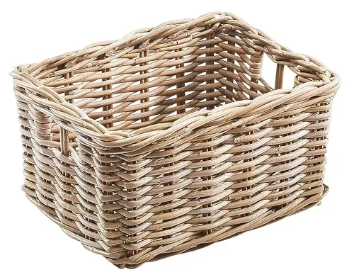 Kobolo Rattankorb Kubu grau eckig 40x30x20 cm - Dekokörbe aus 100% Rattan, handgefertigt und robust. Ideal zur stilvollen Aufbewahrung mit Griffen für einfachen Transport. Perfekt für jedes Zuhause!