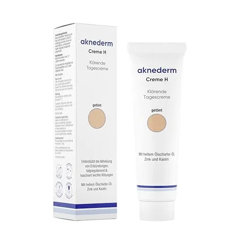 Aknederm Creme H 30g - mattierende Gesichtscreme kaschiert Pickel & Rötungen -getönte Feuchtigkeitscreme ideal für zu Akne neigende Haut & Pickel - talgregulierende Tagescreme ohne Parfüm