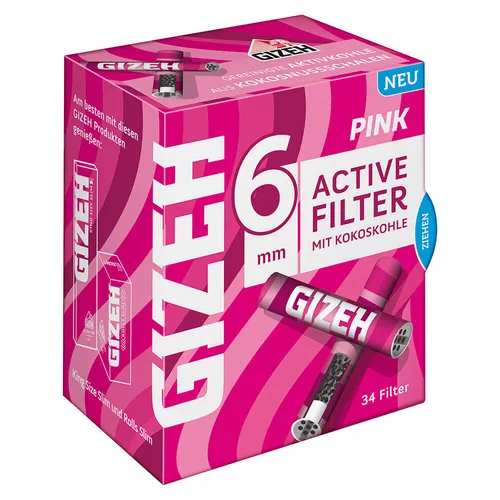 34er Box GIZEH PINK Active Filter Aktivkohle Slim 6mm Aktiv Zigarettenfilter