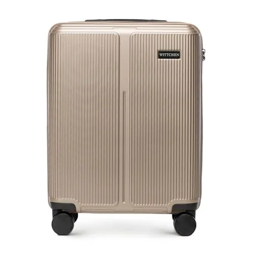 WITTCHEN Stripes Line | Kabinenkoffer 55 × 39 × 20 cm (M) | Hartschale ABS handgepäck Koffer 36 l, 4 Rollen 360° & Zahlenschloss | Handgepäck Tasche für Lufthansa/Eurowings/Ryanair | Farbe: Gold