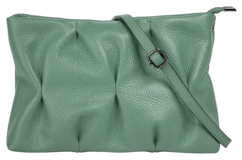 Cluty Umhängetasche Damen 021371 in Grün - Elegante Damen Umhängetasche aus 100% Rindleder im Knautsch-Look, ideal für Feierlichkeiten und den Alltag. Mit 2 Trageoptionen: Clutch oder Umhängetasche, bietet sie praktischen Stauraum für alle Essentials.