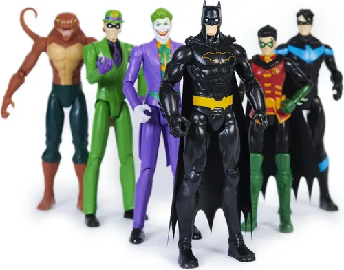 DC Comics 6-in-1 Großfiguren-Set: Batman, Robin, Nightwing, Joker, Riddler, Copperhead - Spielfiguren-Set mit 6 detailreichen Action-Figuren, jede 28 cm groß, ideal für kreative Rollenspiele und das Nachstellen ikonischer Szenen aus dem DC Comics-Universum.
