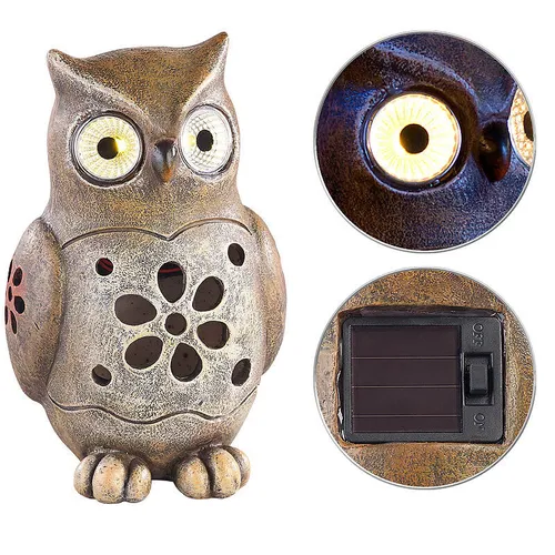 Lunartec Deko-Eule mit leuchtenden LED-Augen und Solar-Panel, 16 cm, IP44