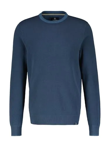 Herren Leichter Strickpullover mit schmaler Rippstuktur Storm Blue Größe XXL