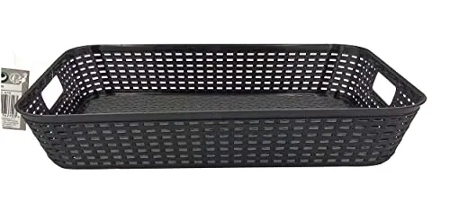 AUFBEWAHRUNGSKORB 35x25x6,5cm Kunststoff Rattan-Optik Körbchen Ablagekorb Kiste Korb 3-Varianten 03 (Schwarz)