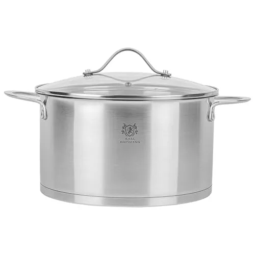 KARL HAUSMANN Edelstahl Topf - 3.6L - Ø 20 cm - Kochtopf Induktion für alle Herdarten Geeignet - Edelstahltopf mit Deckel - Suppentopf - Spaghettitopf - Stainless Steel Pot - Töpfe - Kochtöpfe