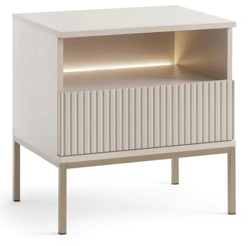 Emporius Haller Nachttisch Beige mit LED-Beleuchtung