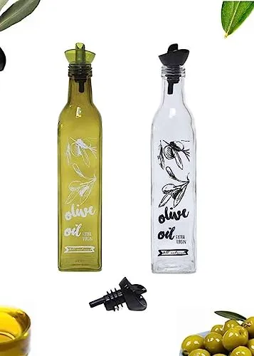 WESTCRAFT Ölflasche aus dunklem und hellem Glas 17oz / 500ml Ölspender mit Ausgießer, Essigflasche, stylisch für Küche Grill Pasta Salate & Backen 2er Set 500 ml