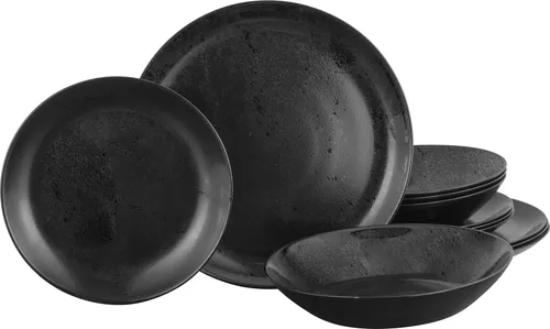 CreaTable Diana Schwarz Tafelservice 12-tlg - Kombiservice aus hochwertigem, spezial gehärtetem Glas in modernem Schwarz. Ideal für jeden Anlass, leicht zu reinigen und perfekt kombinierbar.