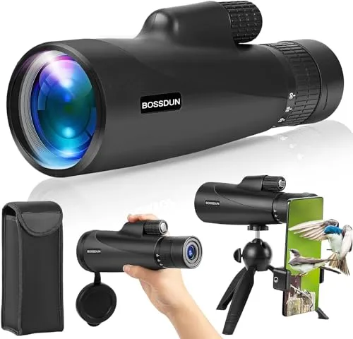 Zoom-Monokulars-Teleskop, Hochleistungs-Monokulars-Teleskop für Smartphone mit Stativ, HD-Monokular für Erwachsene, größere Vision Monokulars für Wandern Jagd Stargazing Vogelbeobachtung (Black)