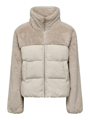 Only Steppjacke 'WANJA' in Beige, Größe M - Funktionsjacke mit praktischem Stehkragen und komfortablem Material-Mix, ideal für kühles Wetter und Alltagsgebrauch.