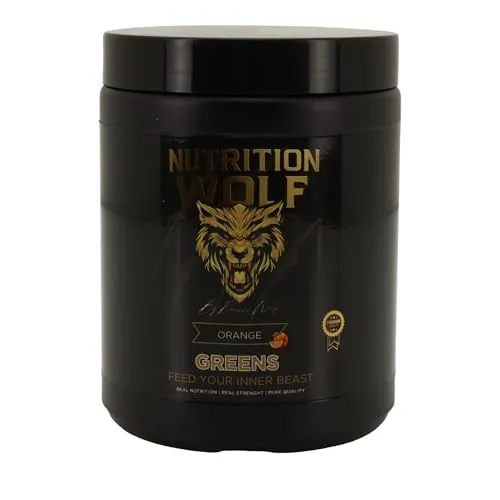 Nutrition Wolf Greens Pulver, Vitalstoffreiches Superfood mit Spirulina & Ashwagandha für Fitness, 300g Orange