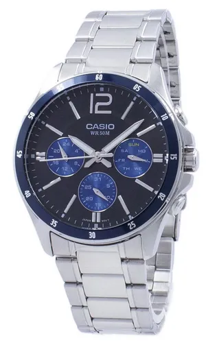 Casio MTP-1374D-2A Enticer Serie - Elegante Herrenarmbanduhr - Armbanduhren für Herren mit schwarzem Zifferblatt, Edelstahl-Gehäuse und 50m Wasserdichtigkeit - ideal für jeden Anlass.