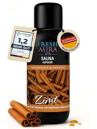 FRESH AURA Saunaaufguss Konzentrat – Sauna Aufgussmittel Zimt – Sehr ergiebiger und langanhaltender Saunaduft – Wärmen und Würzig | Made in Germany (100ml)