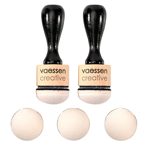 Vaessen Creative Ink Blending Tool Set, 2 Stk. inkl. 5 Halbrunden Ink Blending Foams, Holzstempel Set, Schwarz Weiß, für Scrapbooking, Bastelarbeiten, Erstellen von Hintergründen, Mischen von Farben