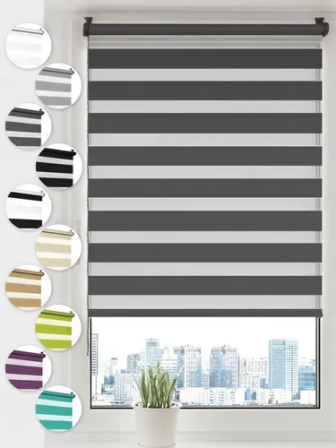 Doppelrollo Klemmfix ohne Bohren Rollos für Fenster und Tür Seitenzugrollo, Sonello, blickdicht, ohne Bohren, freihängend, Klemmfix, 30cm x 130cm Anthrazit Duo Rollo, Jalousie mit Klemmträger