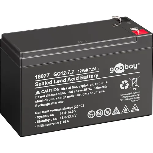 goobay Faston Bleiakku GO12-7.2, 7200 mAh, 12 V - Einweg-Batterie mit hoher Zuverlässigkeit und Energiedichte, wartungsfrei und lageunabhängig für bis zu 5 Jahre, ideal für USV und Notbeleuchtung.