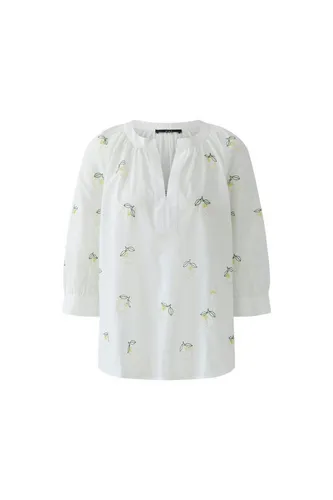 Oui Langarmbluse mit Zitronenmotiv - Luftige Baumwollbluse mit frischem Zitronenmotiv und Perlchen, lässiger Schnitt, 3/4-Ärmel und seitliche Schlitze für optimalen Tragekomfort.