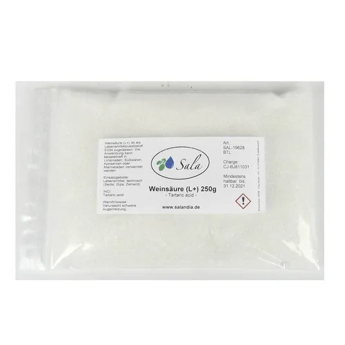Sala Weinsäure Grieß E 334 Lebensmittelqualität 250 g Beutel