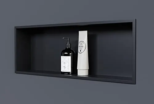 BERNSTEIN Wandnische aus Edelstahl NT206010X - 20 x 60 x 10 cm (B x H x T) Einbauregal, Flexibler Einbau- Ideale Duschablage Farbe:Schwarz