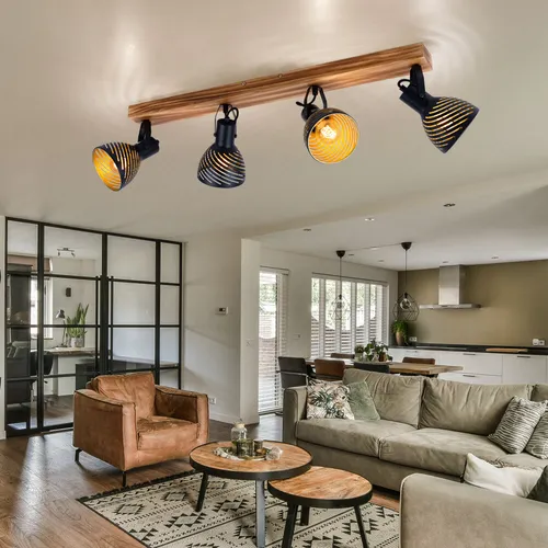 LED Deckenlampe schwarz gold 4-flammig – Landhaus Deckenstrahler - Stilvolle Deckenleuchte für Wohnzimmer, mit schwenkbaren Spots für individuelle Lichtgestaltung. Inkl. 4x E27 LED warmweiß, ideal für gemütliche Atmosphäre.