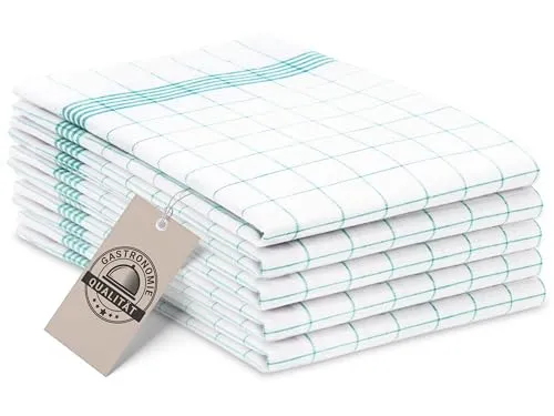 ZOLLNER 5er Set Geschirrtücher Baumwolle in 50x70 cm - super saugstarke und langlebige Küchentücher - waschbar bis 95°C – in türkis weiß kariert - Gastronomiequalität - Oeko Tex® Zertifiziert