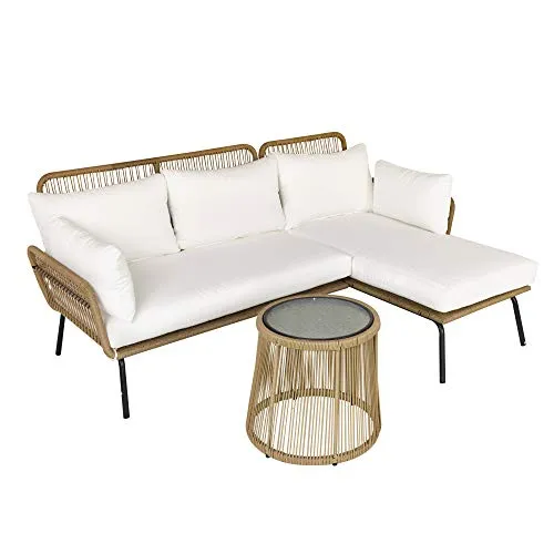 Outsunny Gartenmöbel-Set - L-Form Rattan-Sofa mit Couchtisch - Elegantes Gartenmöbel-Set in L-Form, ideal für Garten, Terrasse oder Wintergarten. Weich gepolsterte Kissen und stabiler Rahmen sorgen für optimalen Komfort und Stil.