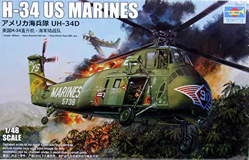 Trumpeter 002881 1/48 H-34 US Marines Modellbausatz - Luftfahrt-Modellbausätze, detaillierter Plastikmodellbausatz eines US-Mehrzweckhubschraubers der 1960er Jahre mit 320 Teilen für präzisen Modellbau.