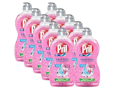 PRIL Kraft Gel Power & Perlen (10x 450 ml), Handgeschirrspülmittel mit hoher Fettlösekraft, für sauberes Geschirr mit brillantem Glanz und Frische-Boost