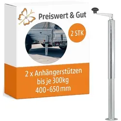 2x Anhängerstützen bis je 300kg - Abstellstützen für Schwerlast 400-650mm Rohrstützen mit Handkurbel für Pkw-Anhänger