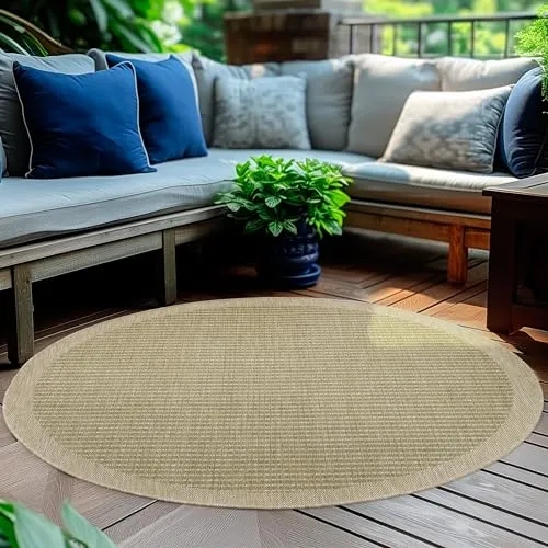 HomebyHome Outdoor-Teppich Flachgewebe Wetterfest Einfarbig Grün Küchenteppich, Balkon Terrassen Garten Wohnzimmer Teppich 160 cm Rund