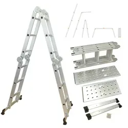 Aluminium Multifunktion Klappleiter 4-teilig, 3,5 m - Leitern: Vielseitige 4in1 Klappleiter aus Aluminium, bis 150 kg belastbar, ideal für Haushalt und Garten, kompakt zusammenklappbar auf 97 cm.