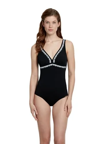 Sunmarin Badeanzug Einteiler mit tiefen Rücken schwarz große Größen Chlorresistent