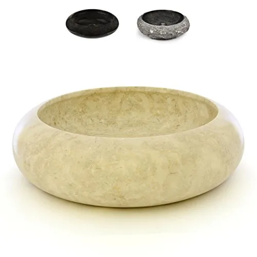 Divero Marmor Naturstein Aufsatz-Waschbecken Rimini Handwaschbecken Waschschale Stein poliert rund beige Creme