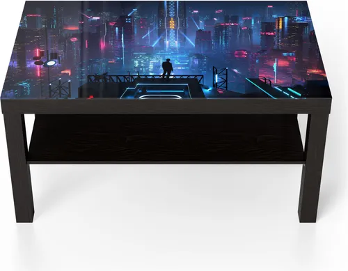 DEQORI Glastisch | Cyberpunk Stadt bei Nacht | 90x50 cm in blau von DEQORI