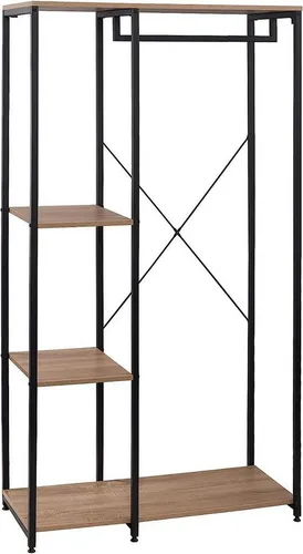Woltu Kleiderständer mit Ablage, schwarz-eiche - Kleiderständer aus Holz und Stahl, stabil und elegant, ideal für jeden Flur oder Schlafzimmer mit einfacher Selbstmontage.