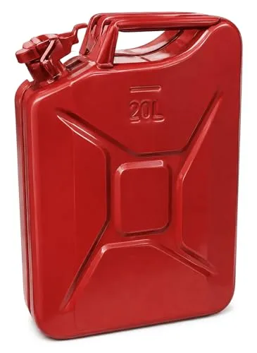 Metall Benzinkanister 20L Rot – stabiler Kraftstoffkanister für Benzin & Diesel, sicherer Reservekanister mit robustem Verschluss für Auto, Werkstatt & Outdoor