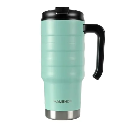 HAUSHOF Isolierbecher Thermobecher 700 ml Kaffeebecher Reisebecher XL mit Doppelwand-Vakuum aus Edelstahl mit Deckel und Griff für Auto Büro Unterwegs BPA Frei