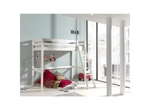 Hochbett Kiefer massiv 90 x 200 cm, weiß - Kinderzimmermöbel aus massivem Kiefernholz, ideal für kleine Räume. Das elegante Hochbett bietet viel Funktionalität und schafft Platz für Spiel und Stauraum.