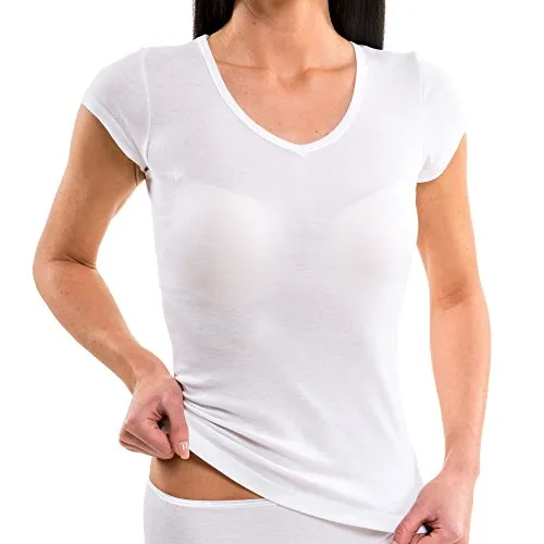 HERMKO 17880 Damen Shirt V-Ausschnitt + kurzen Ärmeln, Farbe:weiß, Größe:44/46 (L)