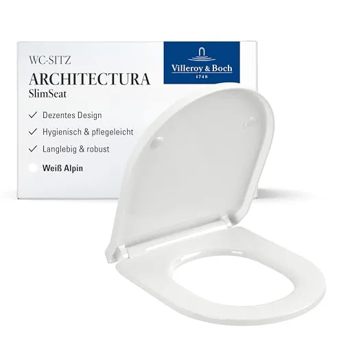 Villeroy & Boch WC-Sitz Architectura SlimSeat - Duroplast Klodeckel - WC-Sitz aus bruchsicherem Duroplast mit Edelstahl-Scharniere, ultraflaches Design für maximalen Sitzkomfort und einfache Reinigung in jedem Badezimmer.
