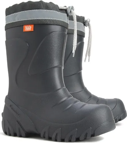 DEMAR Kinder Gummistiefel Grau, gefüttert und wasserdicht - Gummistiefel für Kinder in Grau, leicht und bequem mit herausnehmbarer Woll-Einlage für warme Füße. Ideal für Regen und Schnee, UV-beständig und einfach zu reinigen.