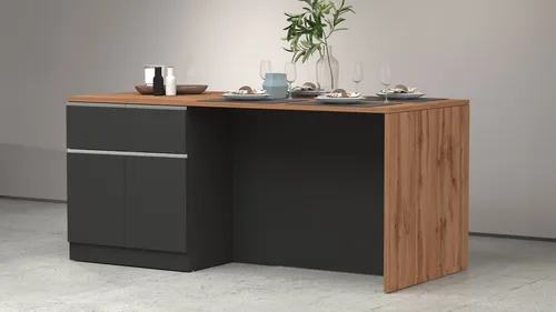 KOCHSTATION Kücheninsel Sole 200 cm - Kücheninsel mit 4 Türen und 4 Schubkästen, ideal für Ordnung in kleinen Küchen. Multifunktionale Arbeitsplatte für bis zu 4 Personen und Soft-Close-Funktion für leises Schließen.
