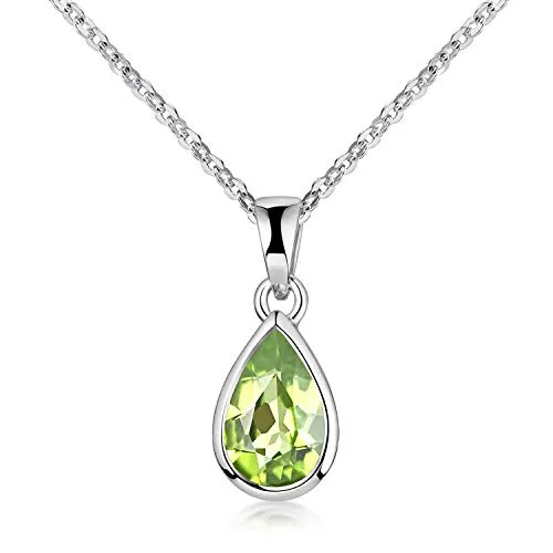 MATERIA Peridot Kette Echtschmuck - 925 Silber Kettenanhänger Tropfen-Form grün KA-274-G_K97-45 cm