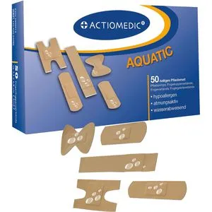 Actiomedic Pflaster Aquatic Pflasterset, 50 Strips, wasserfest, sensitiv, atmungsaktiv, 5 Größen
